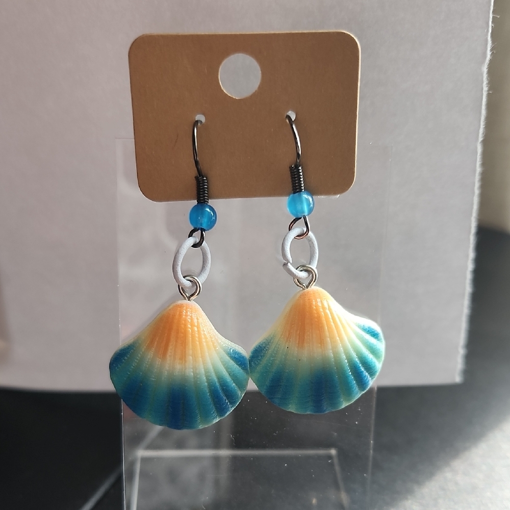 Blue and Orange Shell Earrings